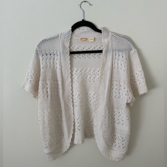 Faded Glory Sweaters - VTG Y2K Fairy Open-Knit Cardigan Faded Glory XXL crochet Shortsleeve Cottagecore